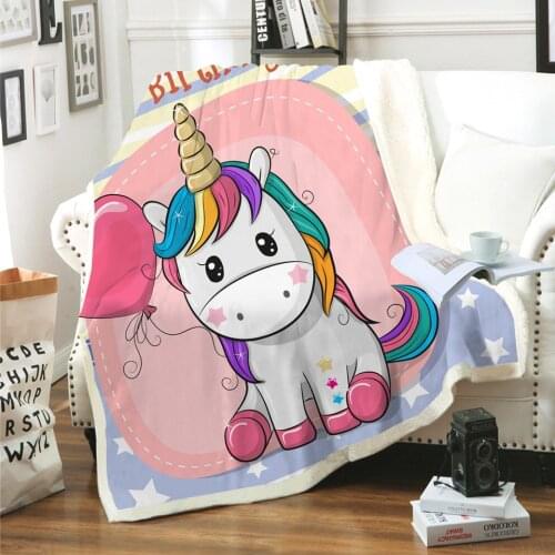 Cute Color Unicorn 3D-printed Woolen Blanket Bed Thick Quilt Fashion Sheet Sherpa Throw Blanket Adult Child Thickened Blanket
