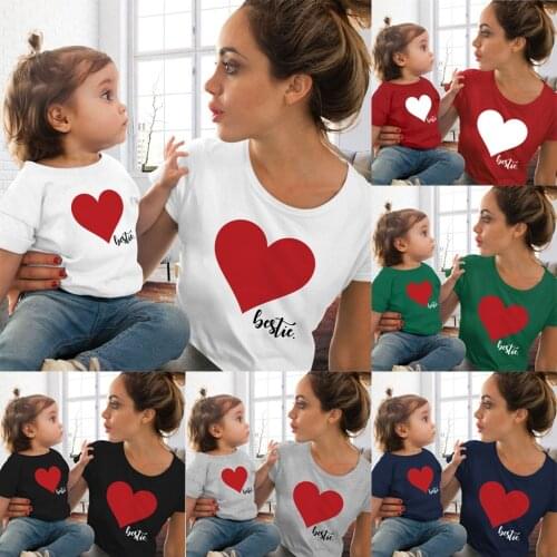 Mommy and Me Clothes Family Matching Outfits Heart Printed Cotton Cute T-Shirts Tops Lovely Tees Mother and Daughter Clothes Tee