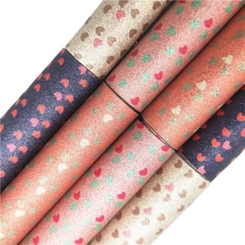 Onefly Wholesales Dropshipping Leather Supplier Hearts Printed Glitter Faux leather Fabric Sheets For Bow DIY FZ172