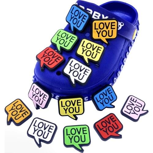 Wholesale Mix 100PCS Shoes Charms Silicone Decoration For Kids Gifts Buckle LOVE YOU Accessoris Croc JIBIZT Hole Sandals