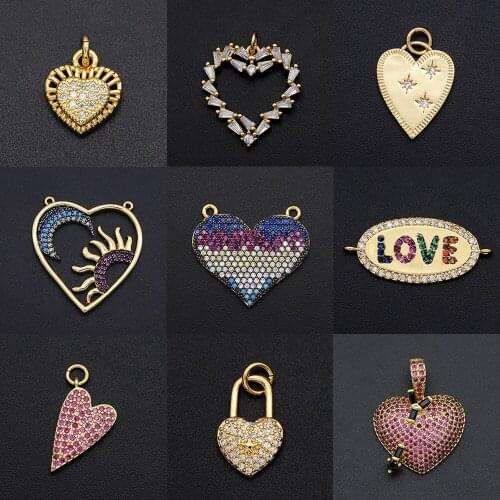New Diy Heart CZ Charms Wholesale Lock Key Necklace Pendant Zircon Love Pin Connector For Jewelry Star Bracelet Making