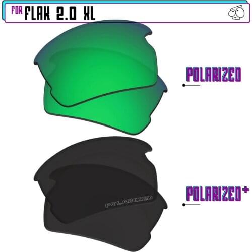 EZReplace Polarized Replacement Lenses for - Oakley Flak 2.0 XL Sunglasses - Black P Plus-Green P