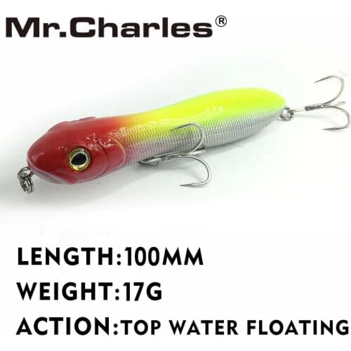 Mr.Charles CMC025 Fishing Lures 100mm 17g Top Water Floating Popper Fishing Lure 3D Eyes Quality Professional Fishing Tackle