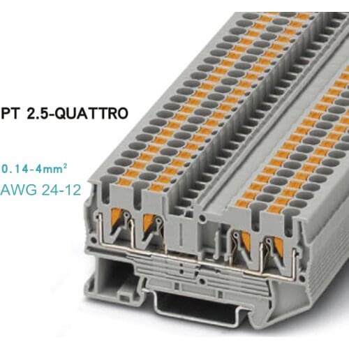 10pcs Phoenix Type Fast Wiring Connector PT2.5-QUATTRO Din Rail Combined Push In Spring Screwless Terminal Block PT-2.5QUATTRO