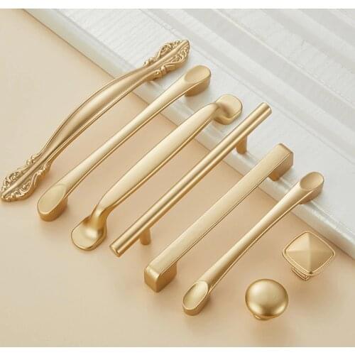 Home House Furniture Cabinet Drawer Handle Knob Round Square Gold 64/96/128/192mm Hole High Quality Dresser Cupboard Door Pull