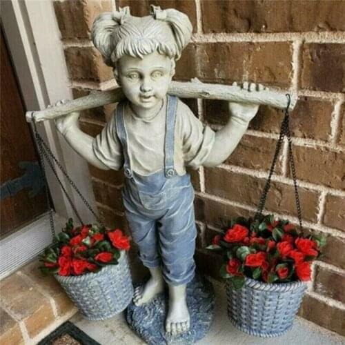 Garden Statues Resin Decor Crafts Little Girl Flowers For Felicity Yard Sculptures Outdoor Decor Tabletop Ornament Photo Props