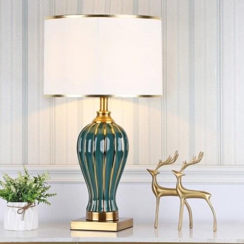 SAROK Ceramic Table Lamp for Bedside Green LED Desk Light Luxury Decoration Living Room Bedroom Library Study Office