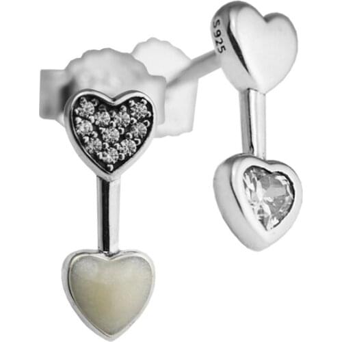 Hearts of Love Earring with Clear CZ & Yellow Enamel 100% 925 Sterling-Silver-Jewelry Free Shipping QANDOCCI