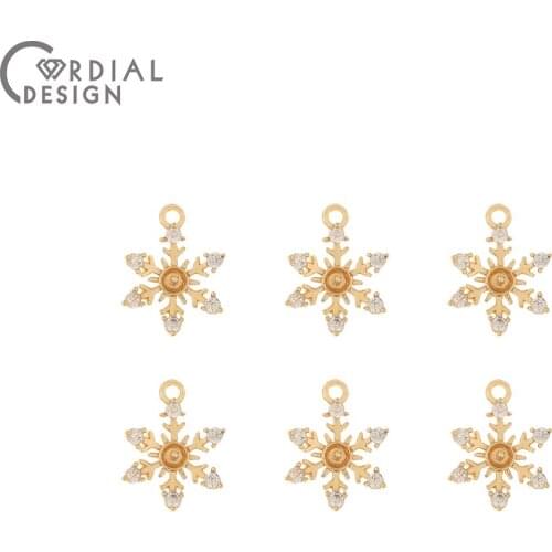 Cordial Design 30Pcs 11*14MM Jewelry Accessories/CZ Earrings Making/Snowflake Shape/Genuine Gold Plating/Hand Made/DIY Charms