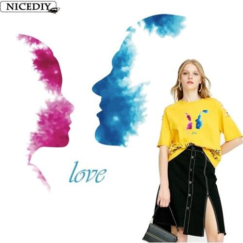 Nicediy Decor Vinyl Heat Thermal Transfers For T-Shirt Sticker Iron On Applique Embroidery Watercolor Couple Patches For Clothes