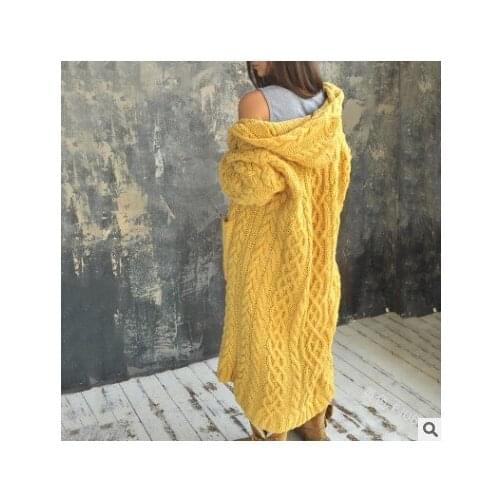 Thick Knitwear Thick Needle Sweater Womens Loose Twist Braid Languid Hooded Long Cardigan Sweater Coat