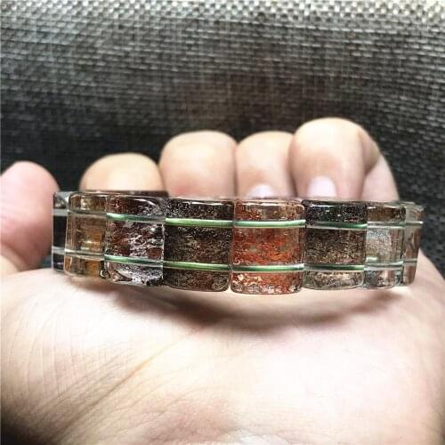 Top Natural Ghost Phantom Quartz Bracelet For Woman Lady Man 14x11mm Rectangle Beads Garden Clear Crystal Stretch Jewelry AAAAA