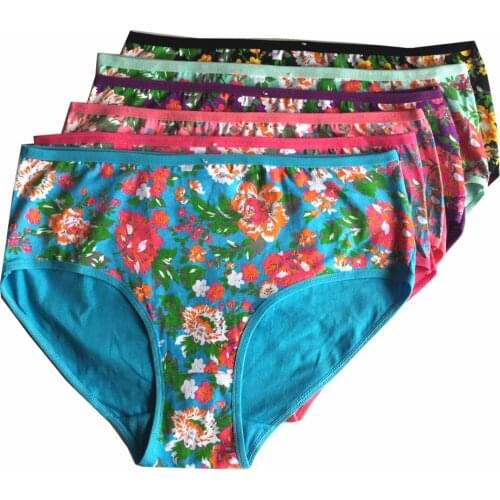 CSYWHS Cotton Briefs Women Printing Mid-rised Plus Size Panties Sexy Underwear Women Big Size Intimates Lingerie 6pcs/lot