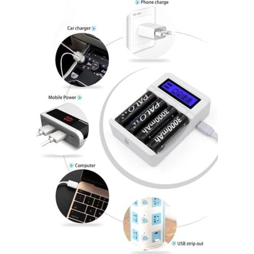 4 Slots Smart Intelligent Battery Charger Fast Charge For AA/ AAA NiCd NiMh Rechargeable Batteries LCD Display