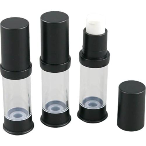 7ML Portable Refillable Cosmetic Airless Bottles Plastic Treatment Pump Lotion Containers with Black Lids 12pcs