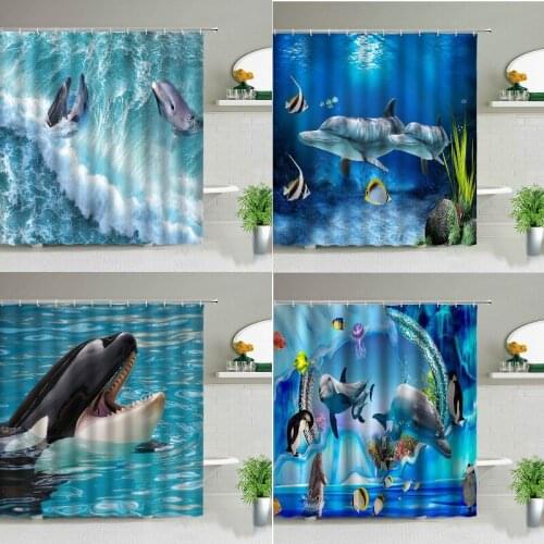 Undersea scenery whale curtain shower curtain set shower curtains Curtains Set for bathroom bathrooms modern fixture Bath mat
