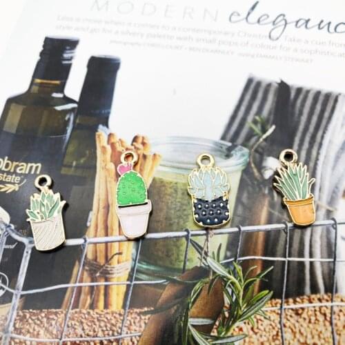 10pcs Plant Potten Cactus Enamel Charms Bracelet DIY Metal Drop Oil Plant Pendant Charm Earring Jewelry Accessories Decor YZ158