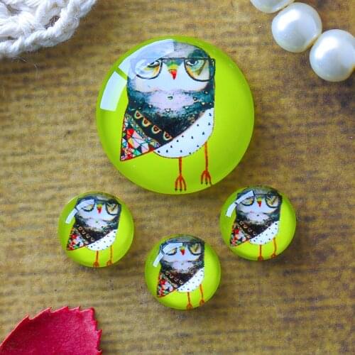 12mm 25mm 14mm 16mm 18mm 20mm Photo Glass Cabochons Round Cameo Set Handmade Settings Owl 12