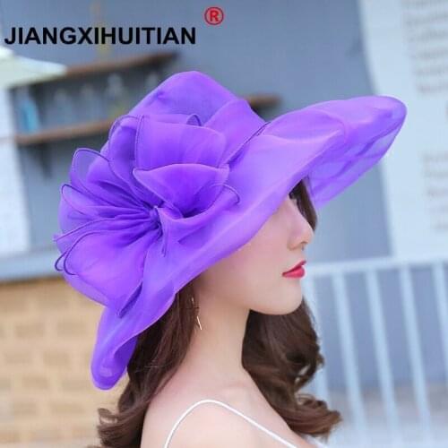 2018 new Women Summer Silk Sun Hat Wide Brim Floral Hats Flowers Floppy Visors Female Elegant Sea Beach Caps Sun Protective Hat