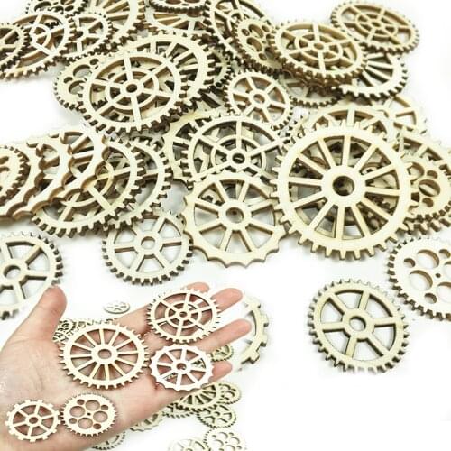 25/50/100pcs Round gear Wooden Hanging Tags Christmas Tree Ornament Steampunk style DIY Engraving Crafts Wedding party Decor