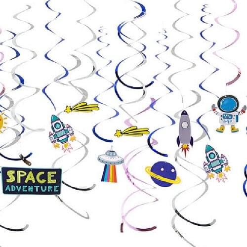 30pcs Outer Space Adventure Foil Swirl Decoration Solar System Planet Hanging Whirls Kids Birthday Party Baby Boy Shower