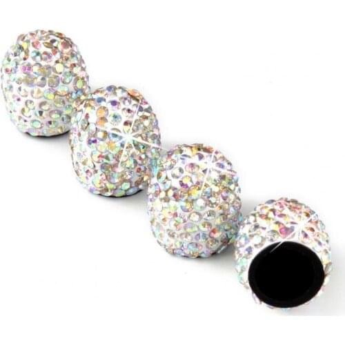 4Pcs Rhinestones Stem Cover Compact Valve Cap Attractive Polymer Clay Bling Rhinestones Tire Air Dust Cap Car Accessories