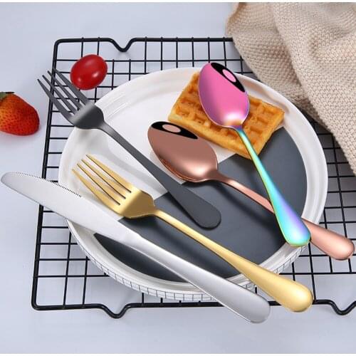 Hot 5pcs/set High Quality Tableware Flatware Set Stainless Steel Kitchen Food Tableware Rainbow Knife Fork Spoon Dinnerware