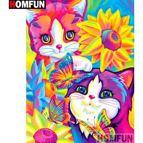 HOMFUN Full Square/Round Drill 5D DIY Diamond Painting "Cat flower" Embroidery Cross Stitch 5D Home Decor Gift A14738
