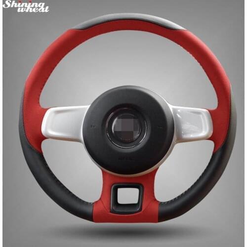 Shining wheat Hand-stitched Black Genuine Leather Car Steering Wheel Cover for Volkswagen VW Beetle 2012-2016 Up 2013-2016