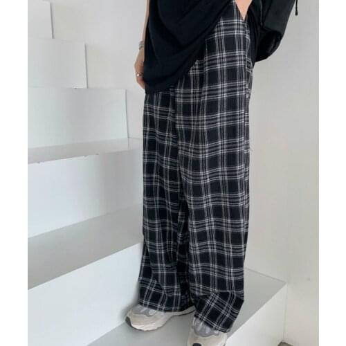 Plaid Pants Womens Pants Casual Chic Oversize Loose Wide Leg Trousers Ins Retro Teens Harajuku Hip-hop All-match Streetwear Y2k