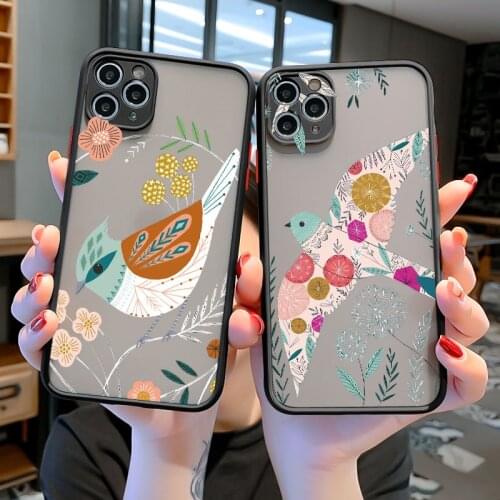Flower Birds Owl Swan Phone Case For iPhone 12 11 Pro Max XS MAX XR X 8 7 6S Plus SE 2020 Floral Black Back Hard Cover Fundas