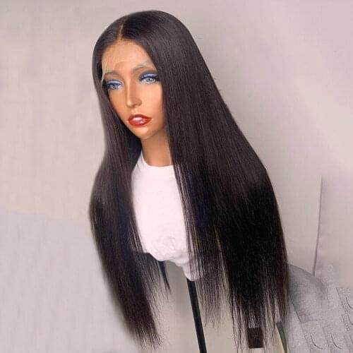 Long Silky Straight Syntheitc Lace Front Wigs for Women Black Color Glueless Cosplay Wigs For Part and Daily Use