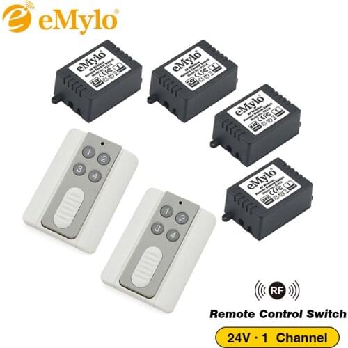 EMylo 24V Smart Wireless Switch Remote Control Light Switch Transmitter 4X 1 Channel Relays 433Mhz Intelligent Momentary Switch