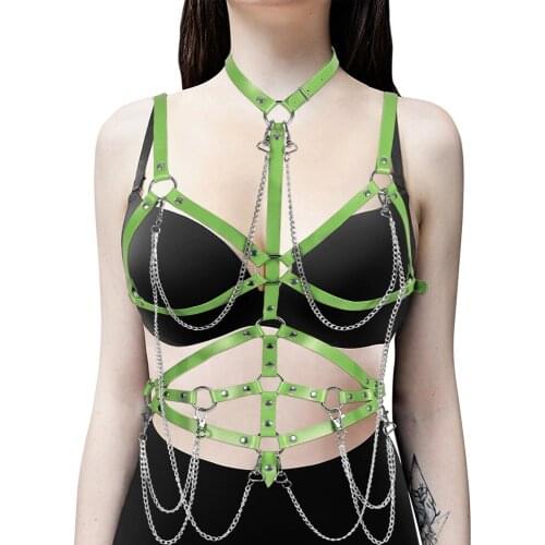Erotic Goth Accessories Leather Set Full Body Harness Women Bdsm Bondage Festival Rave Clothing Garters Belt For Thigh Highs
