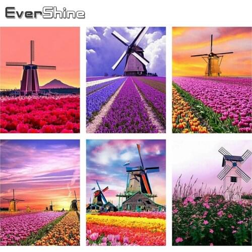Evershine 5D DIY Diamond Painting Full Square Drill Windmill Flower Embroidery Cross Stitch Landscape Home Decoration