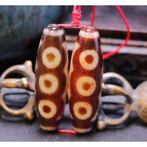 Collectible Treasure Talisman LKbrother Sauces A Pair of Magic Power Tibetan Old Agate 5A 1 Eye Peak dZi Bead Pendant Amulet LK