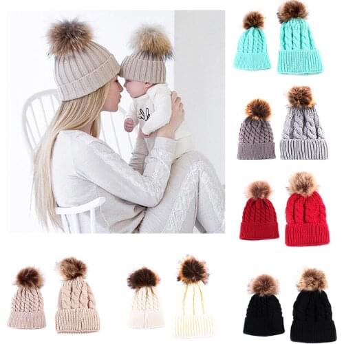 2pcs/set Mom and Baby Hat Set Dresses Matching Outfit Knitting Beanies Hats Caps
