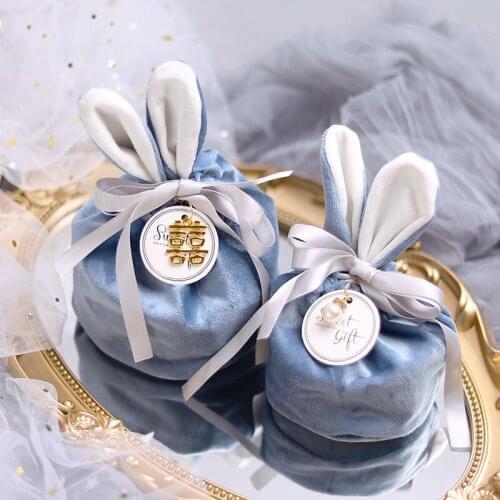 Creative Ins Tote Bag Rabbit Ears Velvet Bag Gift Box Sugar Box Wedding Candy Box With Pearl Wedding Decor Chocolate Bags 20pcs