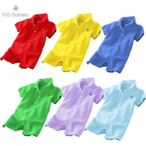 2021 Summer Polo Lapel Short Sleeved Boxer Romper Boys And Girls Jumpsuit Newborn Baby Pyre Cotton Clothes Infant Costume Roupas