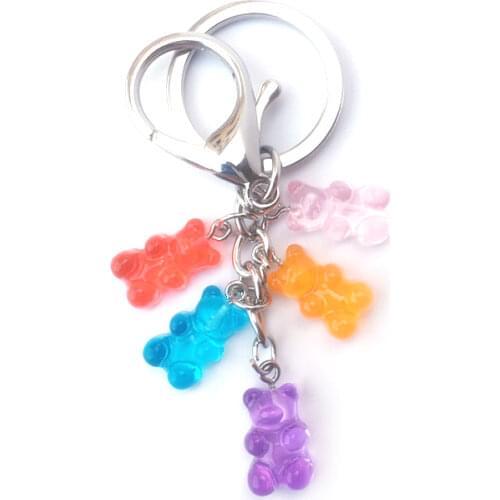 Lucky Number Five Resin Flat Back Cute Bears Key Chains Women Girls Key Ring Bear Charm Keychain Gift Bag Charm Accessories