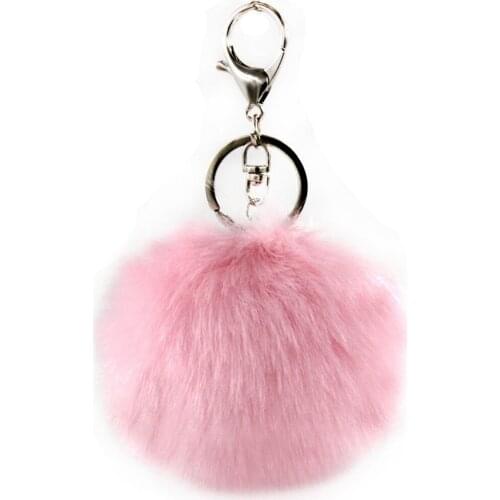 Furling Lovely Fluffy Faux Rabbit Fur Pom poms with Silver Plating Key Chain Faux Fur Ball with Key Ring for Women Bags