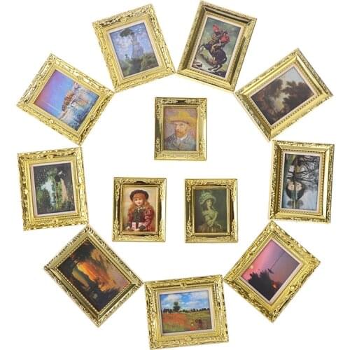 Dollhouse Miniature 1:12 Mini Decorative Accessories Antique Frame Oil Painting DIY Wooden Doll House Decorative Accessories