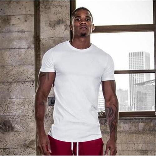 High Quality Cotton Sport Shirt Men Cotton Mens Running T Shirt Solid Color Sportswear Fitness T Shirt Blank Slim fit Gym Tshirt