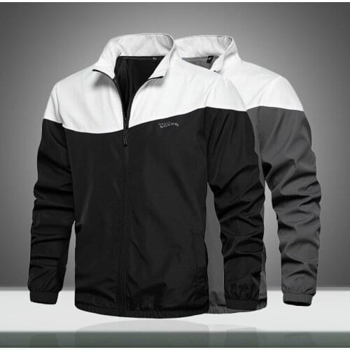 2020 New Trend Mens Casual Jacket Slim Fit Men Solid Patchwork Baseball Bomber Jacket Autumn Male Zipper Coats Thin Stand Collar