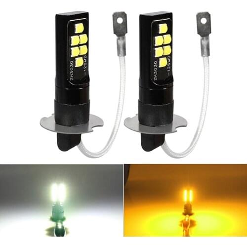 NHAUTP 2Pcs H3 LED Fog Lights Upgrade 3030 Chips Auto Front Fog Lamp Daytime Running Light White 6000K Yellow 12V