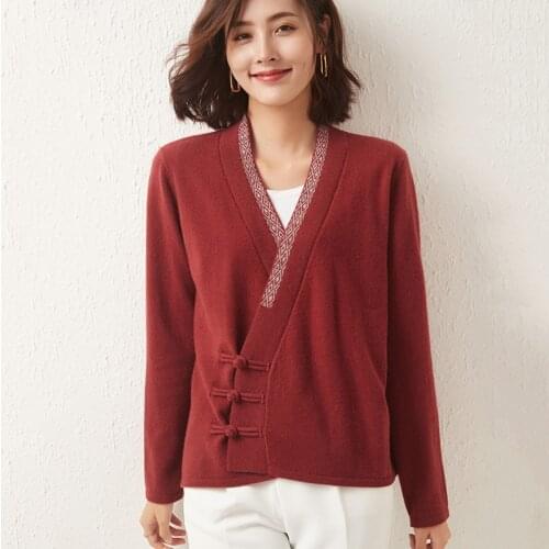 2021 Autumn and Winter New Thick Knitted Cardigan Womens V-neck Retro Sweater 100% Pure Wool Top Korean Fashion Female Jacket