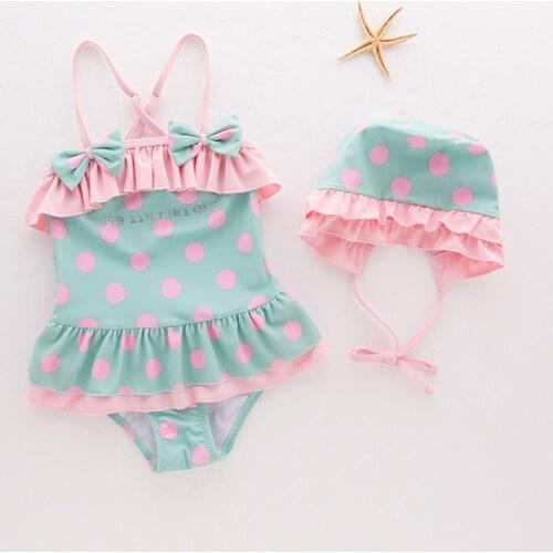 New Summer Children Swimsuit Girls One-Piece Swimsuit Polka Dot Hot Spring Swimsuit Beach Sling Swimwear
