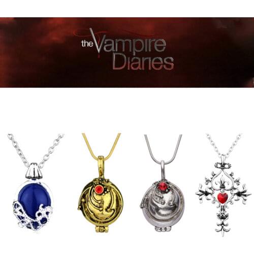 The Vampire Diaries Necklace Katherine Vintage Cross Pendent Bronze Rhinestone Necklace fashion Movie Cosplay Jewelry Gifts