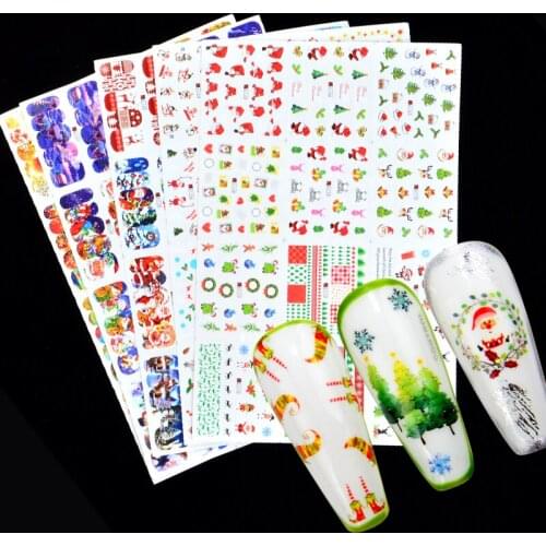 12 Designs Christmas Nail Art Stickers Tattoo Water Transfer Foil DIY Nail Polish Decoration For Manicure Tips