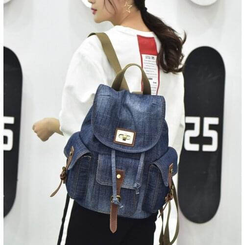 2020 New Retro denim backpack womens Korean backpack canvas schoolbag leisure travel cross border wholesale